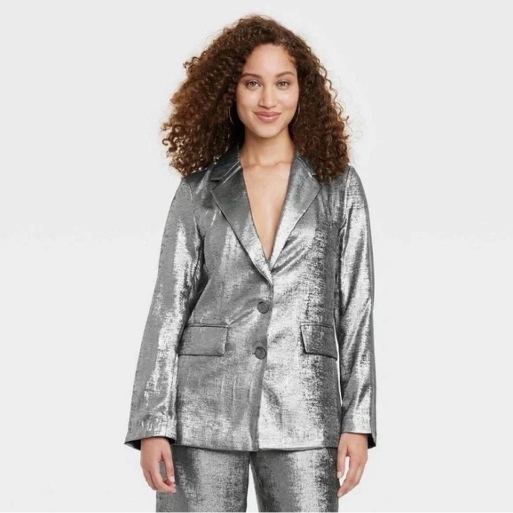 a new day Shimmering Silver Metallic Blazer Women’s Size S - Picture 13 of 16